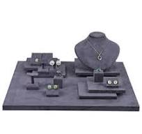 Grey Suede Jewelry Display - Luxury Modern Case & Stand