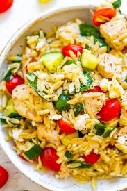 Greek Lemon Chicken And Orzo Averie Cooks Recipe Greek Lemon Chicken Lemon Chicken Clean Eating Salads