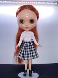 Blythe Doll White and Black Shirts and Checkered Skirts in Black and Red,  Fashion Doll Clothes