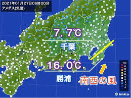 関東 暖かい朝 千葉県内 北と南で気温差 約10度 日直予報士 2021年01月27日 日本気象協会 Tenki Jp