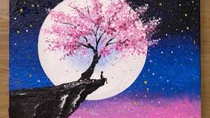 At artranked.com find thousands of paintings categorized into thousands of categories. Cherry Blossom Under Moonlight Acrylic Painting Technique 459 Youtube