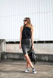 saia couro moda looks looks casuais