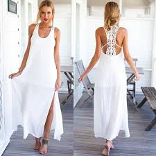2016 Summer Style Elegant Women Long Beach Dresses O Neck Casual White Solid Lace Maxi Dress Vestidos Beach White Dress Elegant Party Dresses Boho Dresses Long