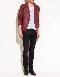 Loving The Dark Red Leather Jacket And With A Plain White Tee Thanks Zara For This Outfit It Look Red Leather Jacket Men Stylish Jackets Red Jacket Outfit