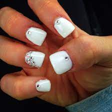Rhinestone Sparkle White Short Acrylics Short Acrylic Nails Square Acrylic Nails Short Square Acrylic Nails