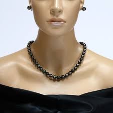 [Free Shipping] [New] Pearl Necklace Earring Set Ladies Silver K14WG Silver  14 Gold White Gold 8-10mm Tahititi Pearl Black Pearl Pearl Pearl Pearl ...