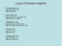 Physical sciences, exponential function, distributive law. Laws Of Boolean Algebra Commutative Law Associative Law Distributive Law Identity Law De Morgan S Theorem Ppt Download