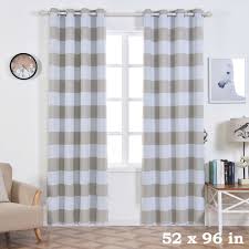 52 X 96 Silver Cabana Stripe Blackout Window Curtains Drapes Panels