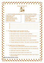 Clauses Of Purpose Grammar Exercises Worksheets English Fun