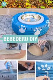 Bebedero Para Perros Crea Un Bebedero Para Tu Mascota Con Un Neumatico Reciclado Y Un Cuenco De Metal Mascotas Dog Playground Dog Backyard Diy Dog Stuff