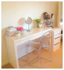 Ikea Malm Desk Used As Dressing Table For Makeup Storage With Ghost Chair Ikea Malm Vanity Makeup Storage Makeup Organisation Make Up Bureau Malm Vanity