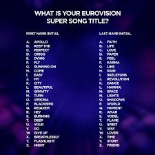 They're not the only ones though, as many bands and singers have ushered in fun new songs with even better song titles. Eurovision Song Contest On Twitter What Would Your Eurovision Super Song Title Be First Last Name Initial Listen To All Songs Https T Co 9c5pqlzteq Https T Co K7d2ribmea