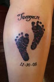 Baby footprint tattoos often contain names, personal messages, date of birth, and some artistic elements like ornate flowers that can be added to them. Pin On Cool