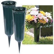 Our memorial silk flowers come complete with a stay in the vase design. Cemetery Vases Plastic Spiked Memorial Grave Flower Pots Ground Stake Pack Of 2 For Sale Online Ebay