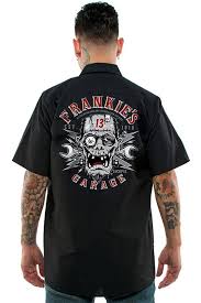 Frankie S Garage Short Sleeve Workshirt By Lucky 13 Work Shirts Mechanic Shirts Black Shirt
