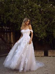 A Line Princess Off The Shoulder Tulle Applique Sleeveless Sweep Brush Train Wedding Dresses In 2020 White Beach Wedding Dresses Wedding Dress Train Ball Gown Wedding Dress