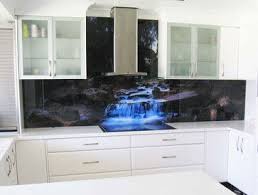 printed glass waterfall kitchen