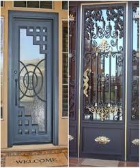 Puerta de hierro de diseño de acero de seguridad para casa de entrada individual, moderna, puerta interior de metal chino, fabricante de puertas de habitación con doble diseño. Puertas Modernas Catalogo Herreria