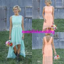 2015 High Low Country Bridesmaid Dresses Lace Mint Orange Modest Short Crew N Country Bridesmaid Dresses Spring Bridesmaid Dresses Raspberry Bridesmaid Dresses