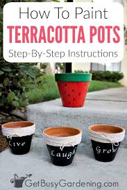 A white wash is a gorgeous, easy way to lighten the look of your terracotta pots. How To Paint Terracotta Pots Step By Step Get Busy Gardening