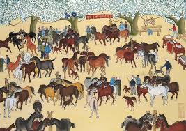 Lot Exchanging Horse Raising Experience Colored Woodcut Around 1975 35 X 50 Cm 48 X 64 5 Cm Mounted On Firmer Cardboard Art Cheval Art A Theme Cheval