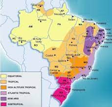 The brazilian highlands are a system of plateaus, mountains, uplands, reaching as far as 2000 meters in height. Climate Map Of Brazil Brazil Map Brazil Climate Map