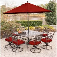 Best patio dining sets with umbrella. Hanover Traditions 9 Piece Dining Set In Red With A 60 In S