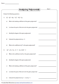 Mixed Review Polynomials Polynomials Like Terms Worksheets