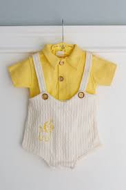 0 3 Months Baby Boy S Romper Onesie Outfit Yellow And Boys Romper Baby Boy Outfits Vintage Baby Clothes