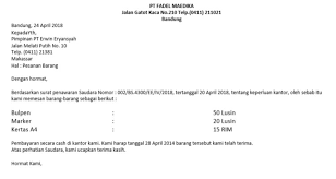 Contoh surat pesanan barang dalam bahasa inggris. 15 Contoh Surat Niaga Perkenalan Penawaran Permintaan Dan Lainnya