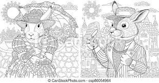 Download and print free rabbit big carrot coloring pages. Coloring Pages With Cute Rabbits Coloring Page Rabbit Woman And Man Line Art Drawing For Adult Or Kids Coloring Book In Canstock