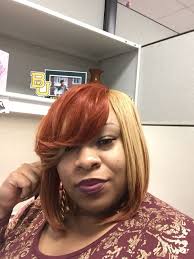 Black Red And Blonde Bob Hairstyles Quick Weave Bob W Invisible Part Honey Blonde And Red Orange Hues Blonde Bob Weave Blonde Hair With Roots Honey Blonde Hair