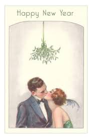 Happy New Year Couple Kissing Under Mistletoe Photo Allposters Com Vintage Happy New Year New Year Postcard Happy New Year
