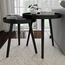 The symbol side table by lumisource is the perfect size for smaller spaces. Lavish Home Wooden Nesting Round Tray Top Matte Black Side Tables Set Of 2 Hw0200178 The Home Depot