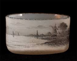 Proantic: Daum Nancy Pair Of Salt Cellars With Lake Decor