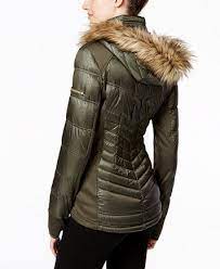 Michael Michael Kors Faux Fur Trim Mixed Media Puffer Coat Macys Com Puffer Coat Leather Jackets Women Winter Outfits Snow