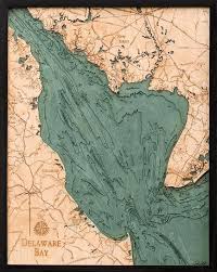 Delaware Bay Wood Carved Topographic Depth Chart Map