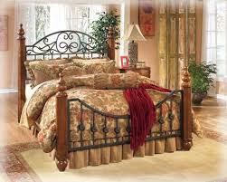 Wyatt Traditional Medium Brown Cherry Stain Wood Metal King Post Bed Metal Beds King Poster Bed Furniture