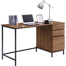 Inside dimensions are 5.25 to 9.25 w x 15.5 to 19.5 h; Lorell Soho 3 Drawer Desk 55 X 23 6 X 30 3 X File Drawers Single Pedestal On Right Side Material Steel Leg Laminate Top Finish Walnut Powder Coated Leg Office Depot