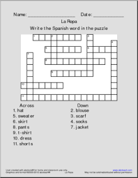 Pair a puzzle like this with a spanish cuisine party, or a celebration of a particular holiday. Spanish Crossword Puzzle Vocabulario La Ropa Abcteach