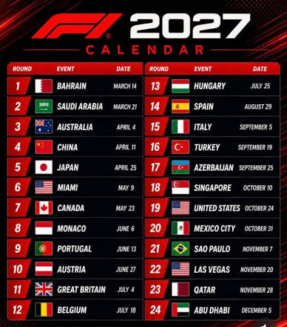 Questo è il calendario che si ipotizza per la stagione 2027 ...