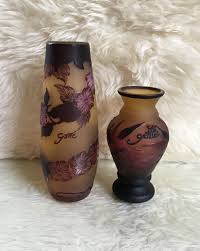 Pair Of Vases Galle Style Art Noveau Brown Art Vase Floral Vase