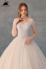 Unique Lace Off Shoulder Champagne Tulle Ballgown Wedding Dress Big Ballgown E8907 Gemgrace Com Ball Gown Wedding Dress Tulle Wedding Dress Ballgown Wedding Dresses