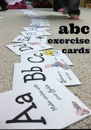 One of our girls found this alphabet workout online so we have been having fun with it in class! Abc Exercise Cards Hooray Teach Mama