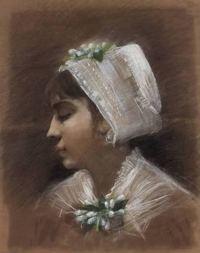 Female - Ghita Theuriet (French painter) 1862 - ? Portrait de Camille  Claudel, 1883 pastel and charcoal on paper 53.50 x 42 cm. (21 x 16.5 in.)  signed and dated 'A Monsieur