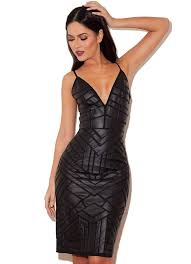 Bibi Black Leatherette And Mesh Applique Dress Bandage Dresses Online Applique Dress Herve Leger Dress