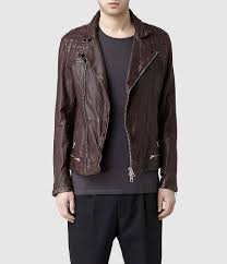 Mens Conroy Leather Biker Jacket Oxblood Allsaints Com Leather Jacket Men Men S Leather Style Leather