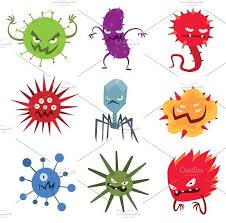 Cartoon Viruses Characters Vector Bacteria Cartoon Monster Illustration Biology Art