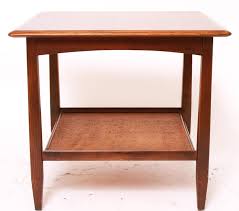 Bassett Furniture Mid Century Modern Wood End Table With Rattan Lined Shelf At 1stdibs