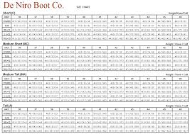 deniro boot size chart custom deniro boots